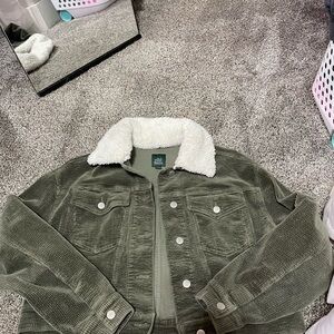 Wild Fable Olive Corduroy Jacket with Cream Sherpa Collar